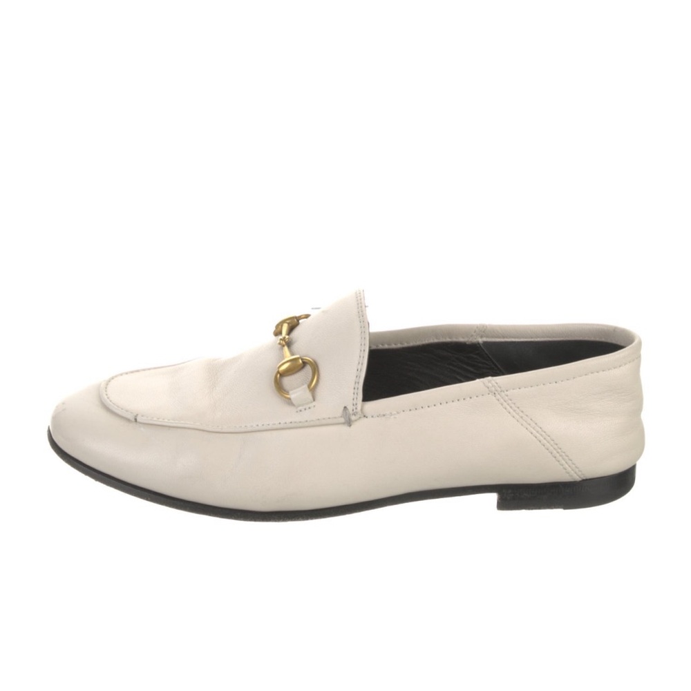 Gucci White and Gold Loafers with Horsebit Accent